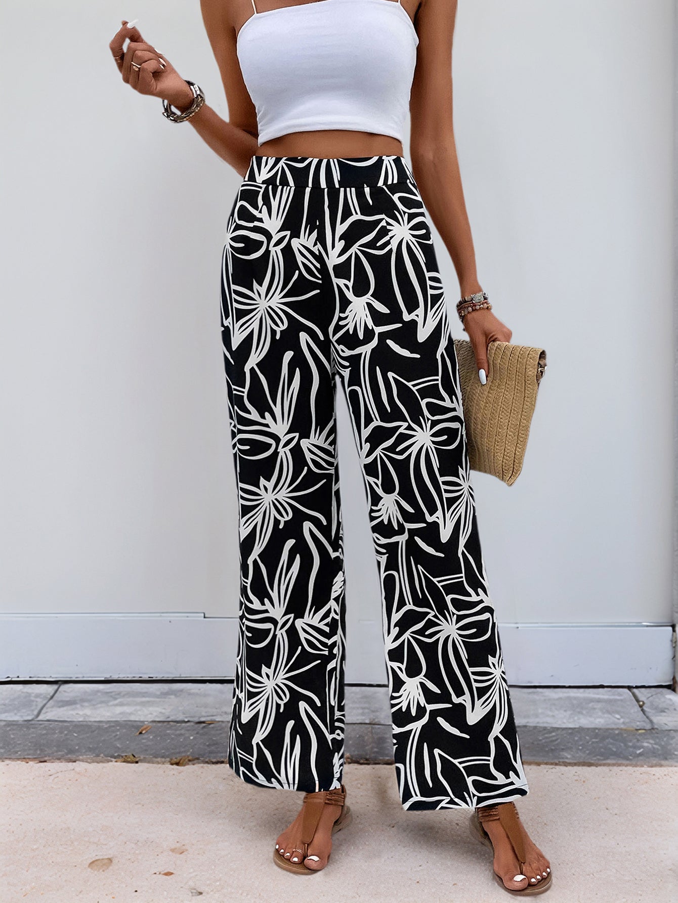 Floral Print Wide-Leg Breezy Pants
