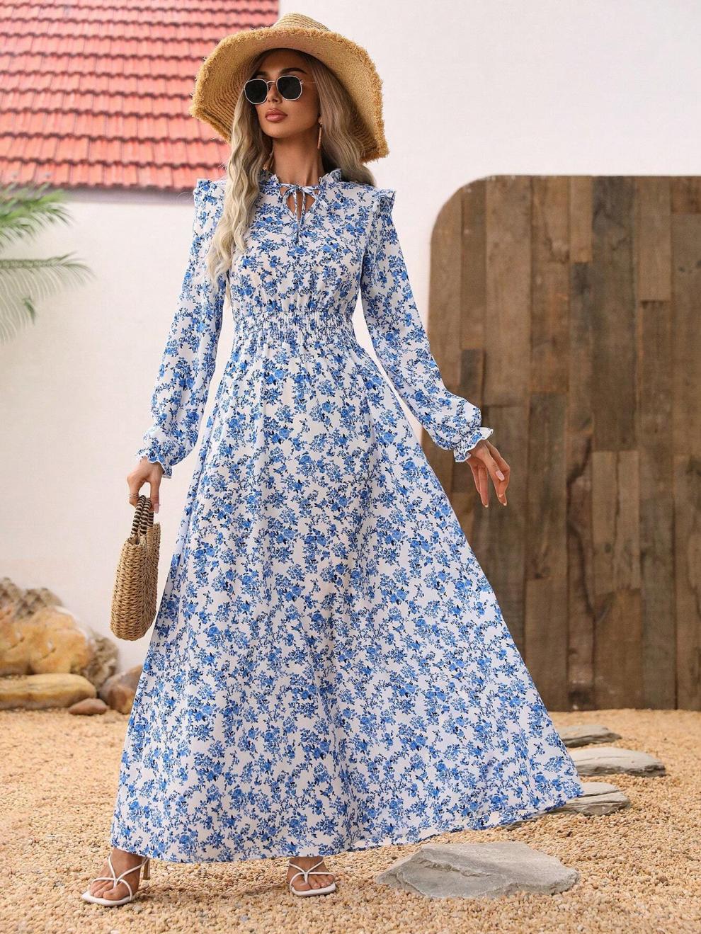 Leopard Print Ruffled Maxi Dress