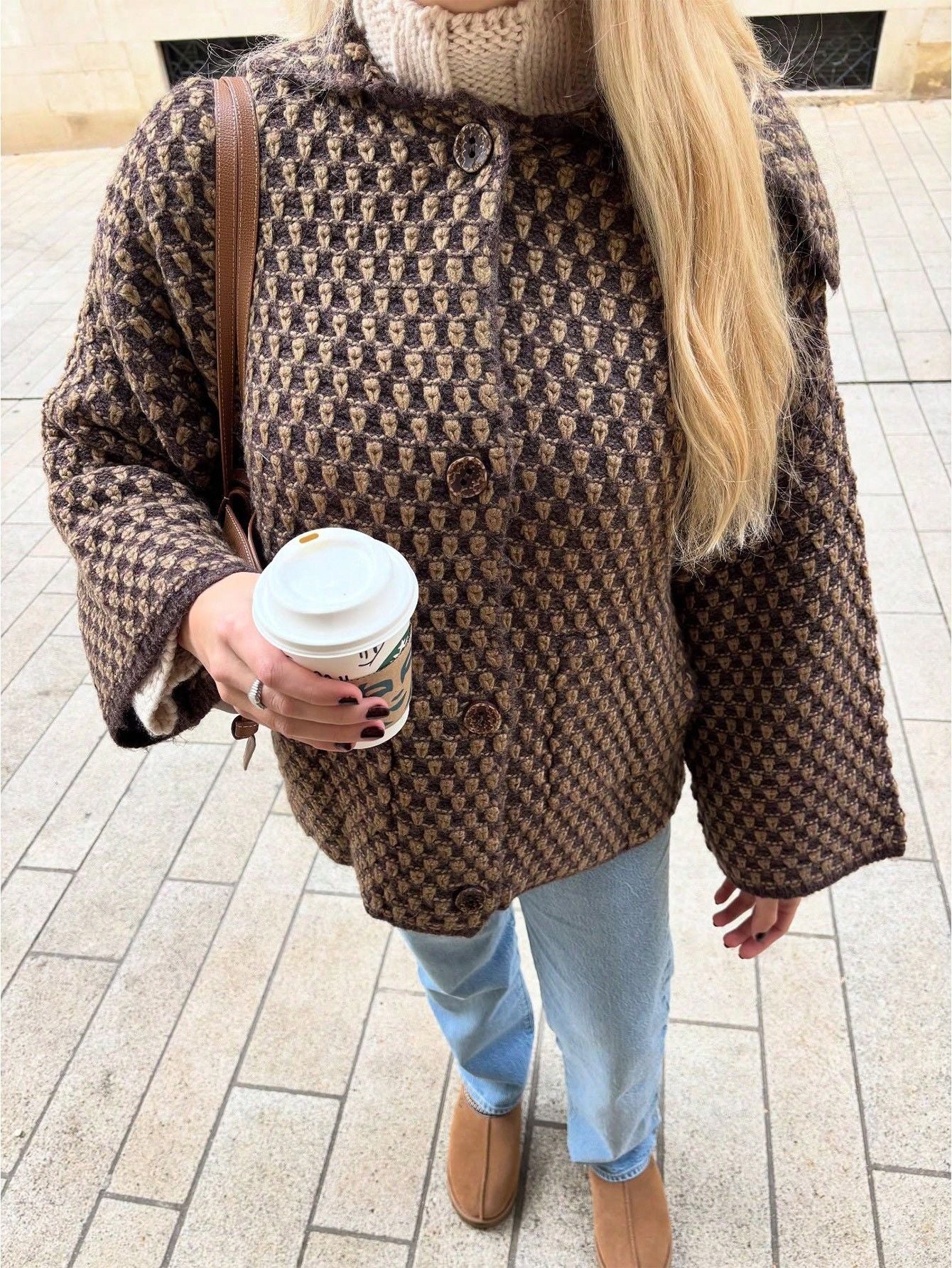 Textured Oversized Collar Button Up Jacket