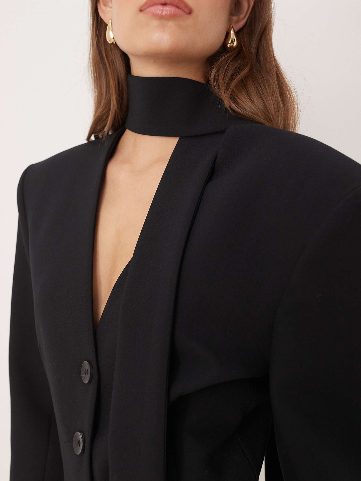 Tailored Scarf Detail Fitted Blazer