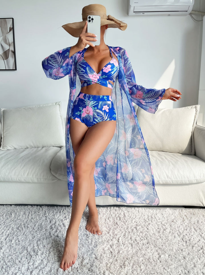 Floral High Waisted 3-Piece Swimwear Sets