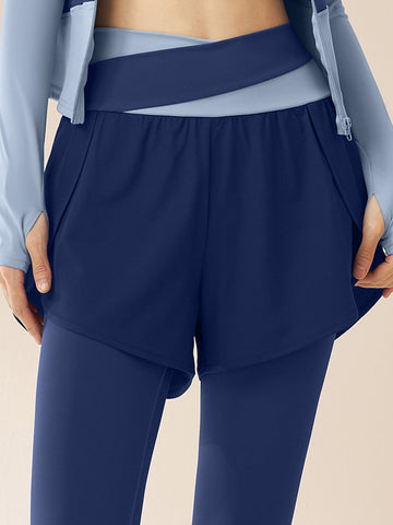 High-Waisted Shorts Overlay Athleisure Leggings-Multicolor