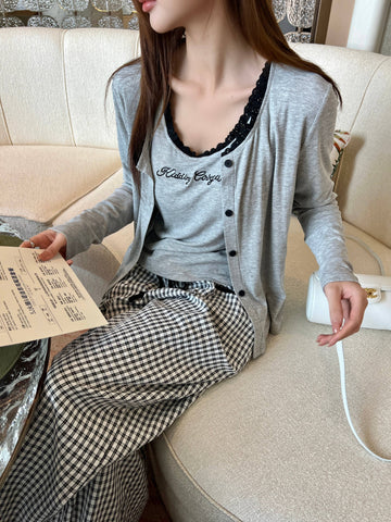 Cozy Lace Trim Lounge Pajama Set