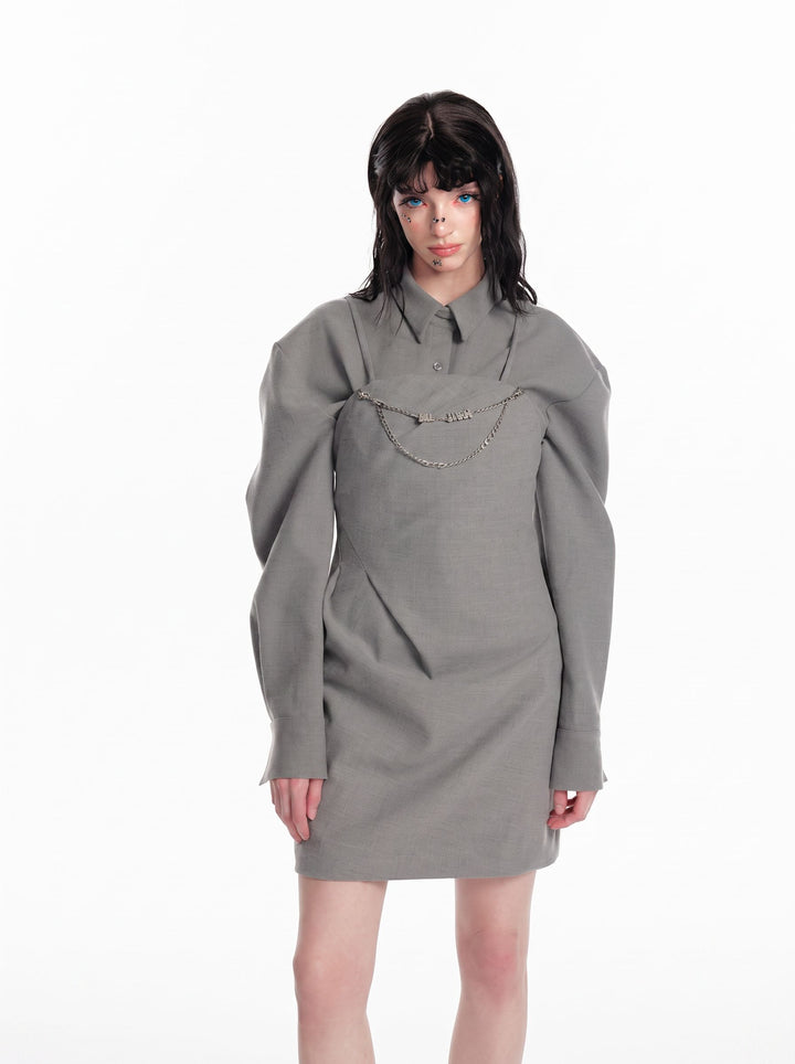 Puff Sleeve Collared Mini Dress