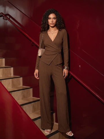 Ribbed Wrap Waist Pant Set