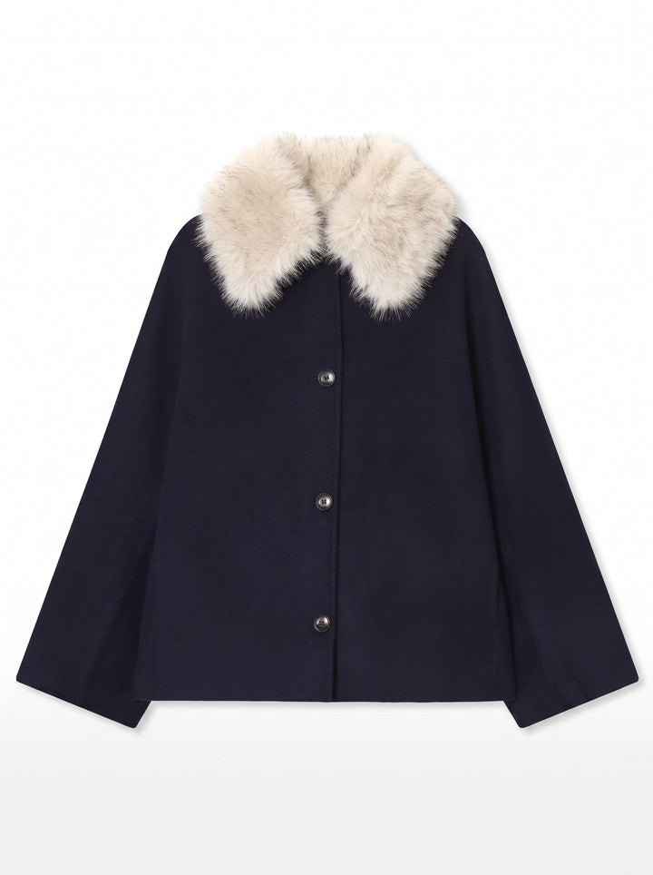 Cozy Faux Fur Collar Wool Coat