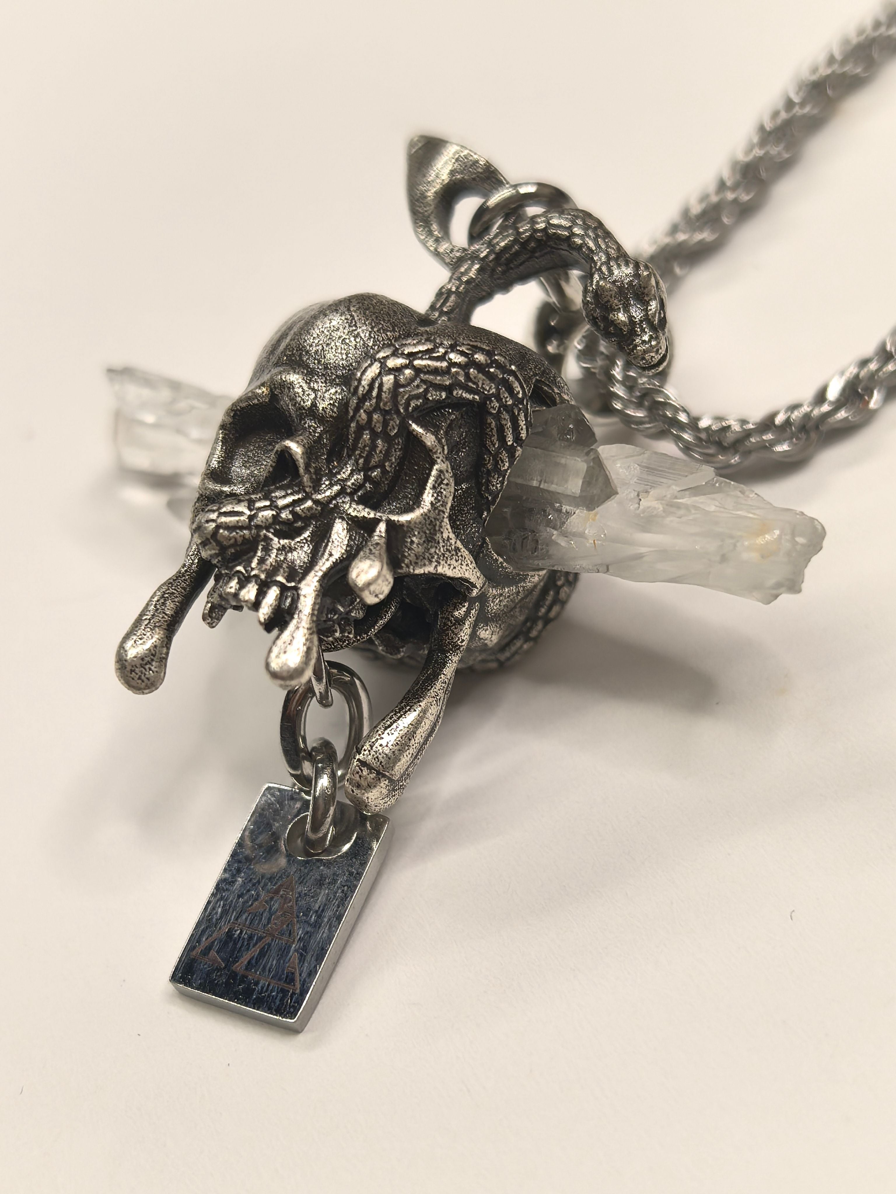 Gothic Skull Snake Crystal Pendant Necklace