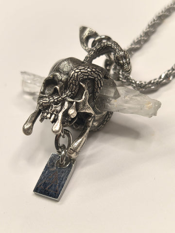 Gothic Skull Snake Crystal Pendant Necklace