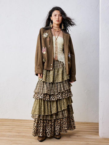 Urban Revivo Tiered A-Line Maxi Skirts-Multicolor