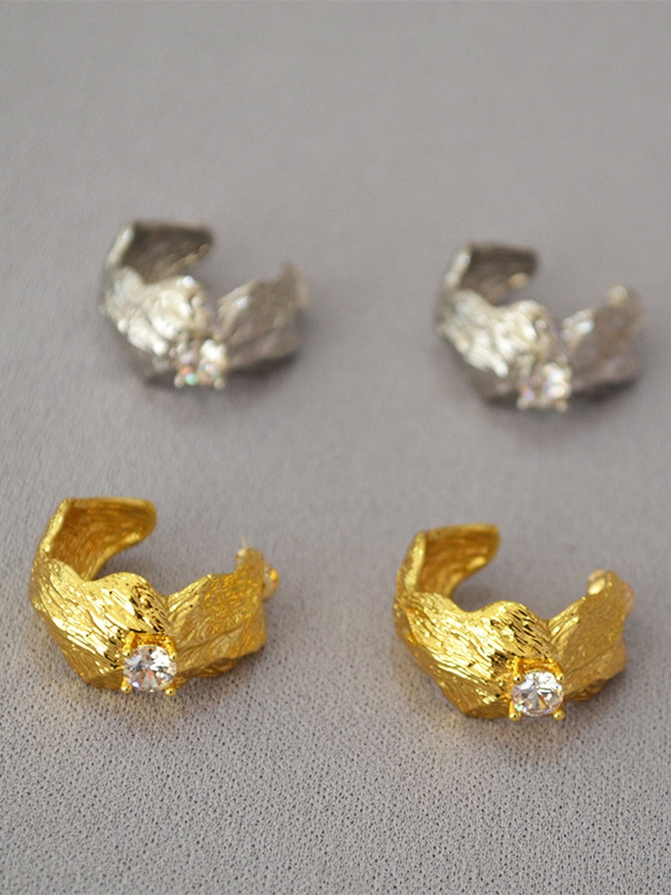 Textured Gold Cubic Zirconia Hoop Earrings