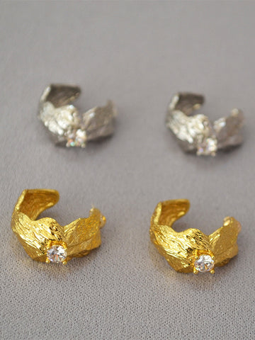 Textured Gold Cubic Zirconia Hoop Earrings