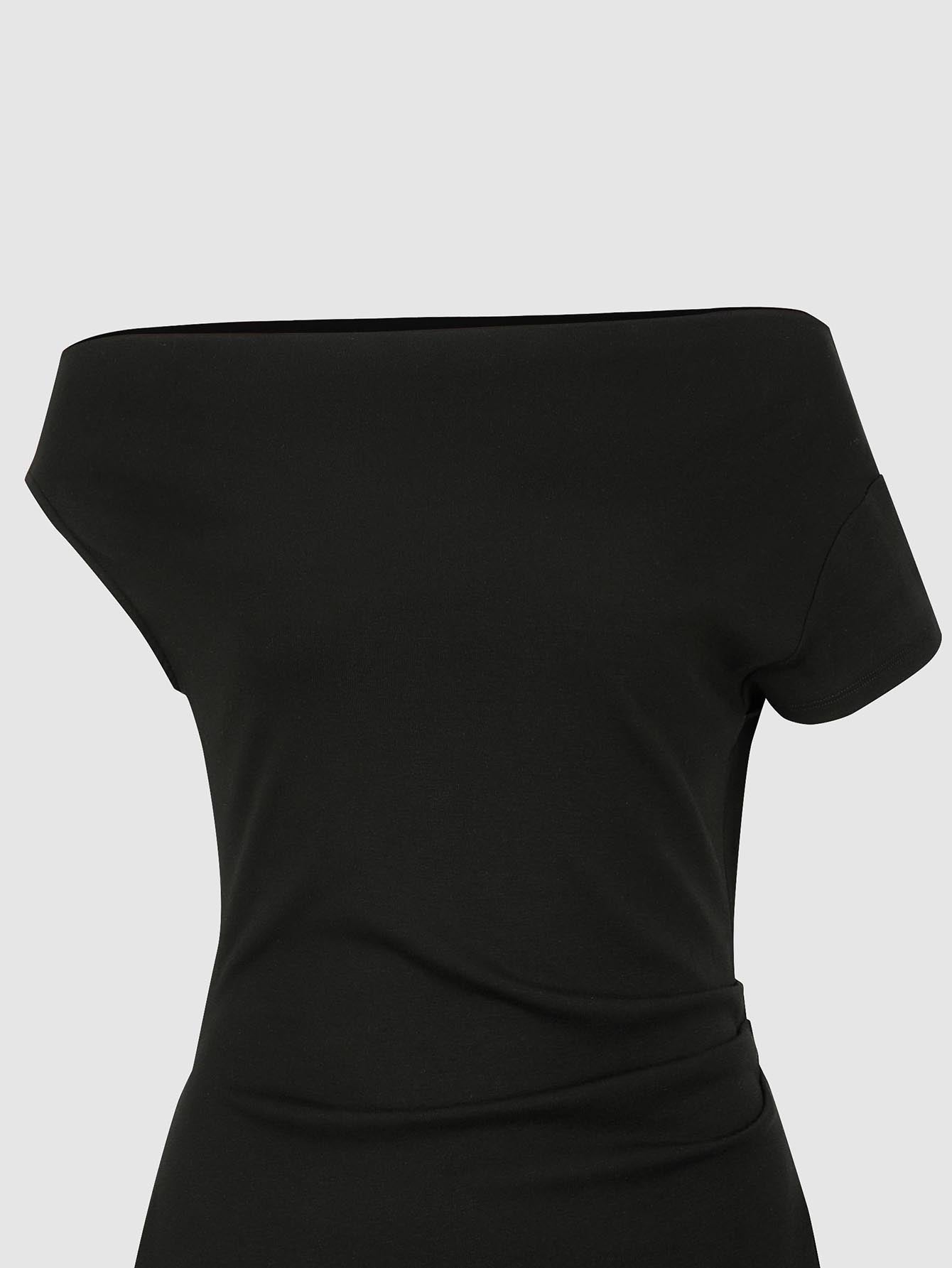 Urban Revivo Asymmetric V-Neck Ruched Shirts-Black