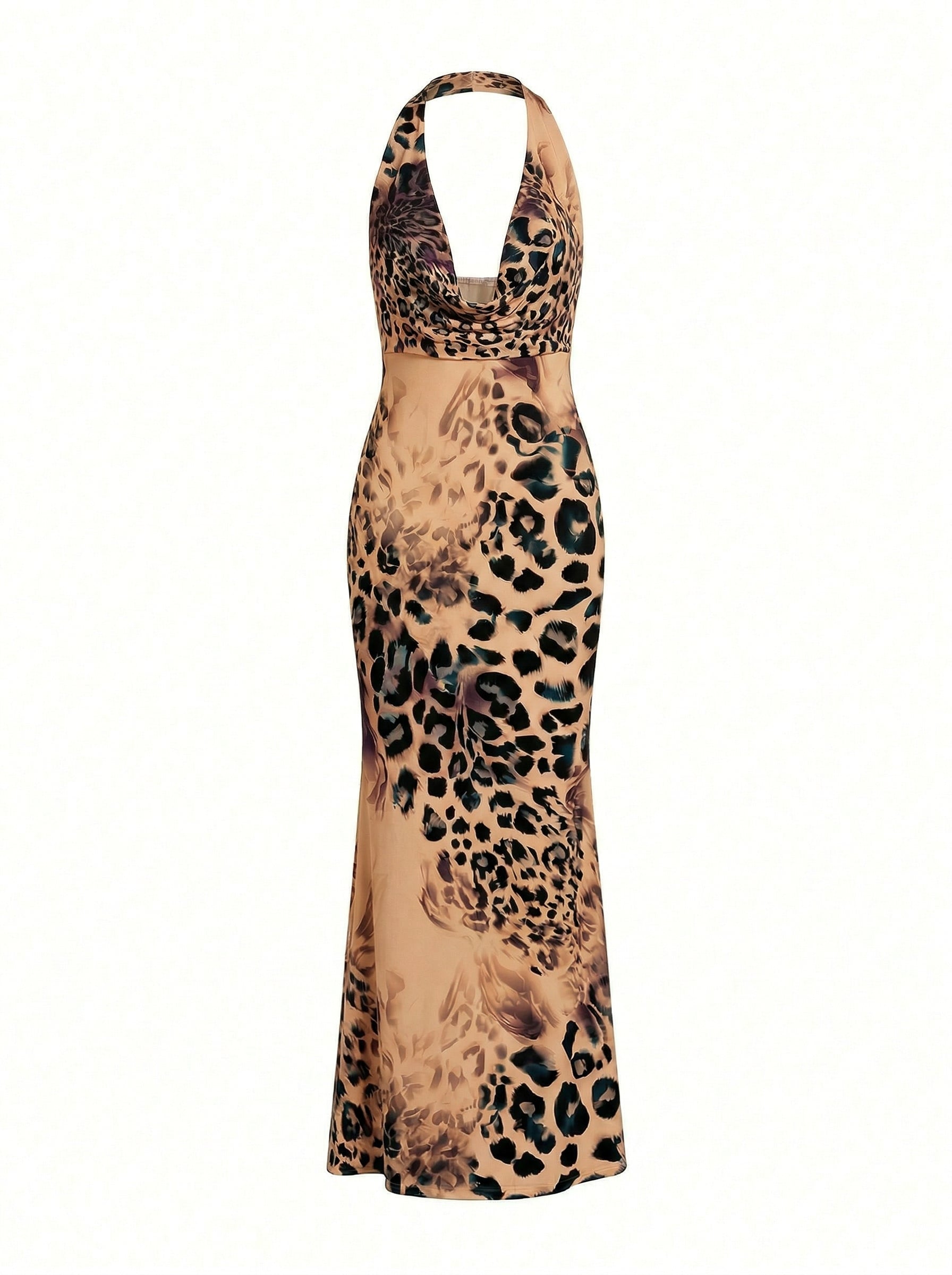 LILA Floral Print Cowl Neck Bodycon Midi Dress