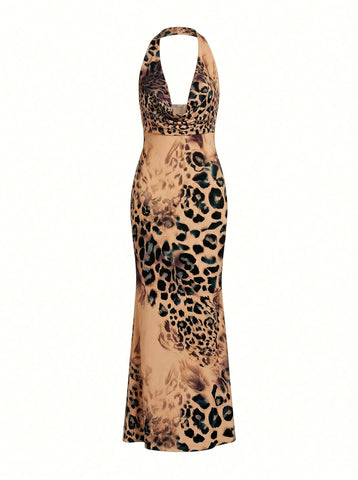 LILA Floral Print Cowl Neck Bodycon Midi Dress