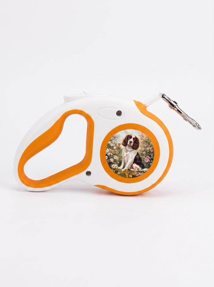 Springer Spaniel Dog in Flower Garden Retractable Dog Leash
