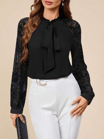 Elegant Tie Neck Sheer Blouse