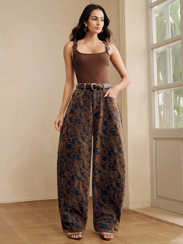 High Waisted Floral Print Jeans