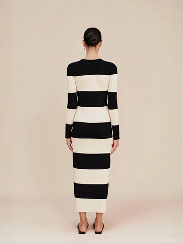 Striped Button Down Knit Midi Dress
