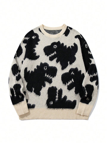 Oversized Dinosaur Graphic Knit Sweater