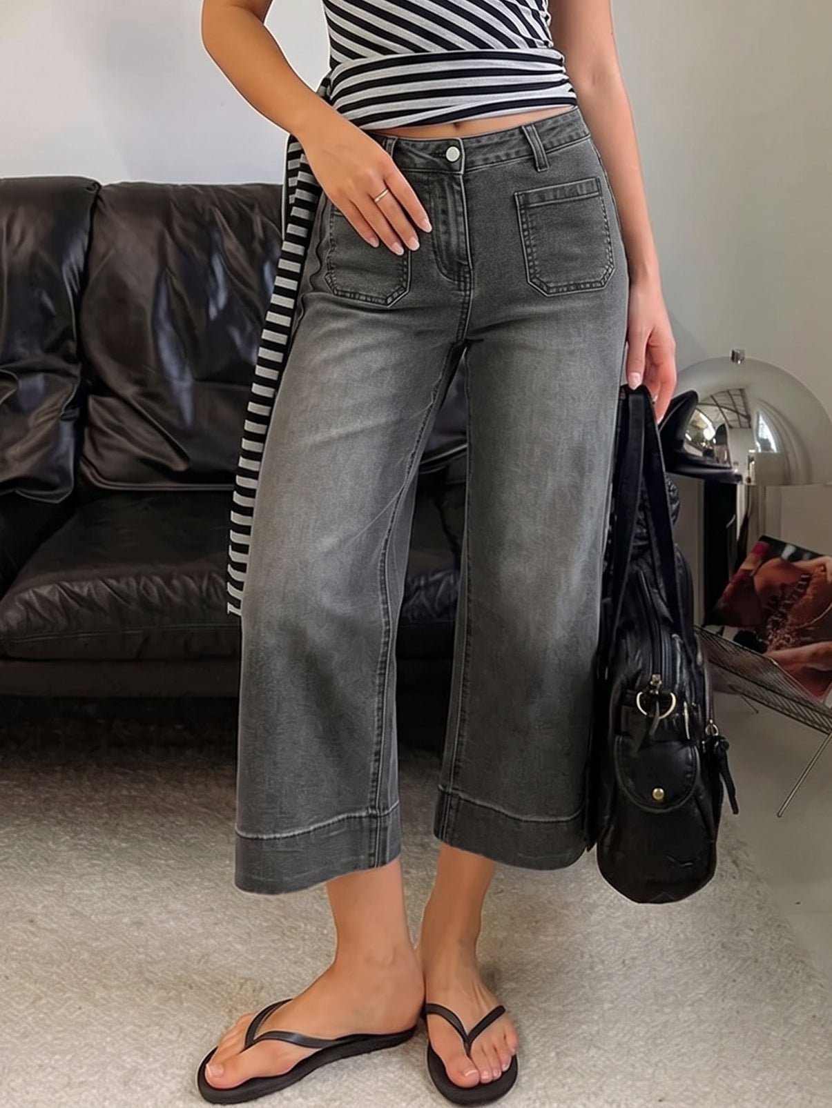 High Waisted Washed Wide Leg Jeans