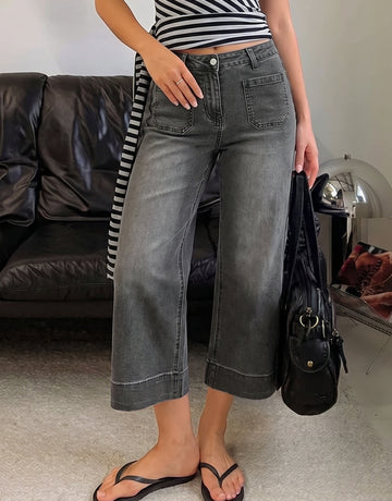 High Waisted Washed Wide Leg Jeans