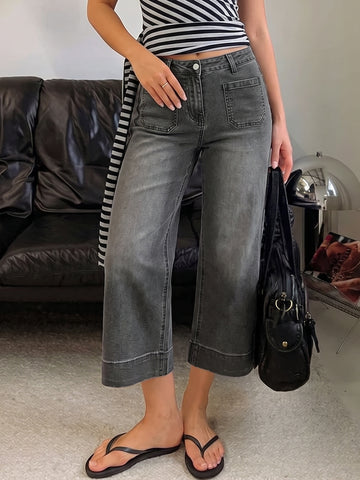 High Waisted Washed Wide Leg Jeans