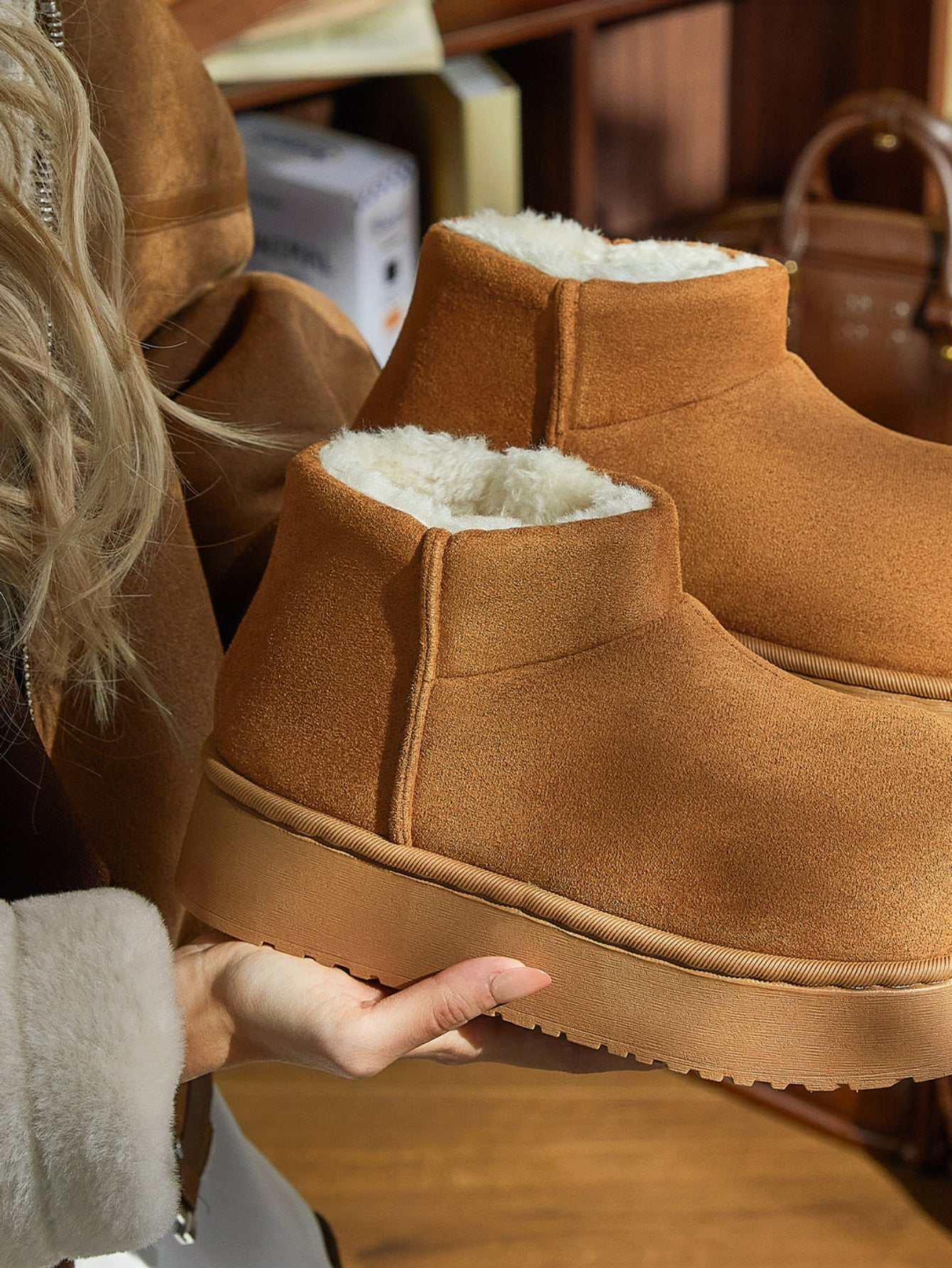 Cozy Faux Fur Platform Ankle Boots