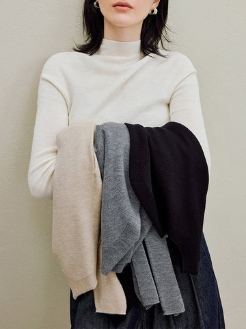 Soft Pure Wool Mock Neck Sweater