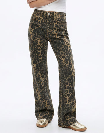 High Rise Leopard Print Jeans