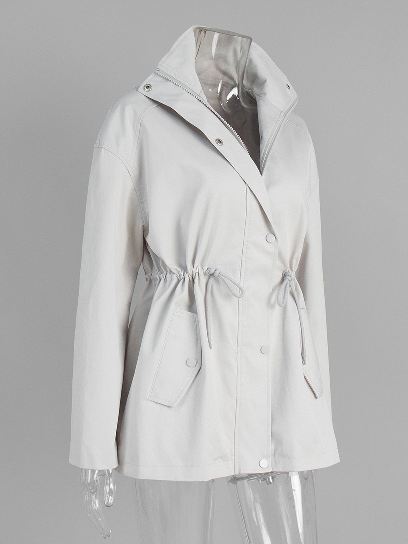 Casual Drawstring Waist Utility Trench Coat