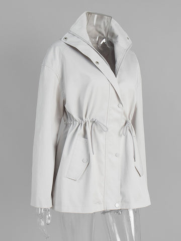 Casual Drawstring Waist Utility Trench Coat