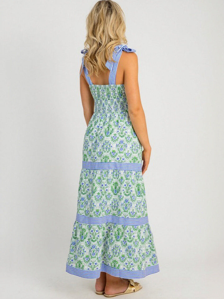 Floral Print Tie Strap Midi Dress