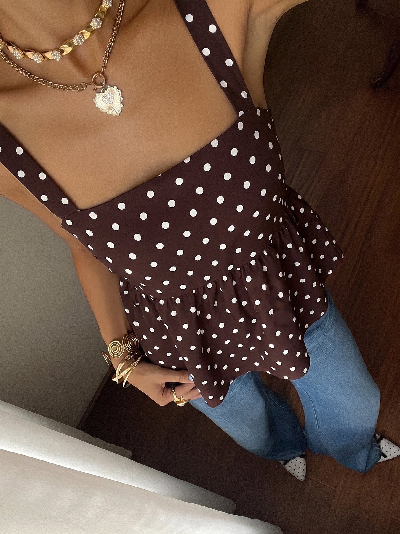 Polka Dot Peplum Tank Top
