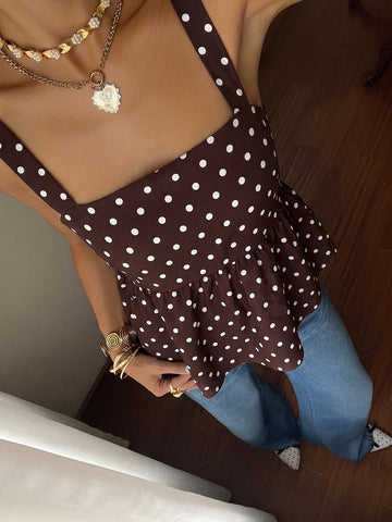 Polka Dot Peplum Tank Top