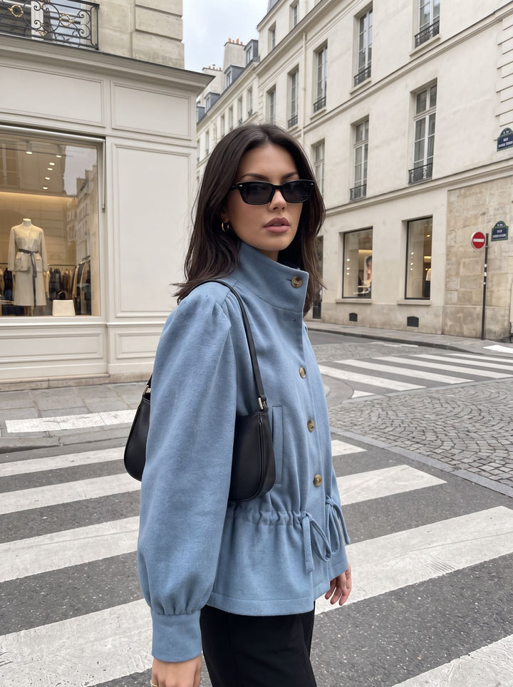 Puff Sleeve Drawstring Waist Trench Coat