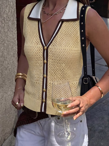 Crochet Collared Button Down Cardigan
