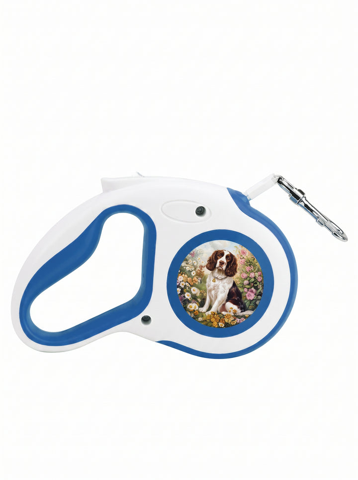 Springer Spaniel Dog in Flower Garden Retractable Dog Leash