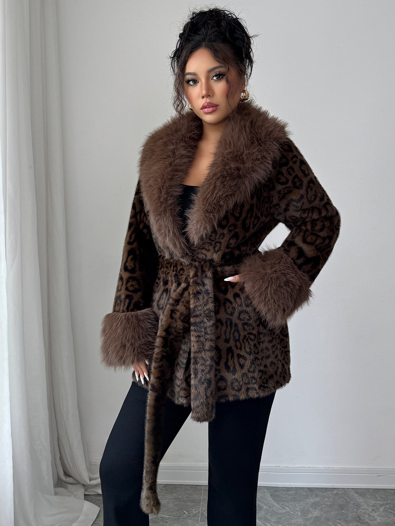 Luxurious Leopard Print Faux Fur Coat