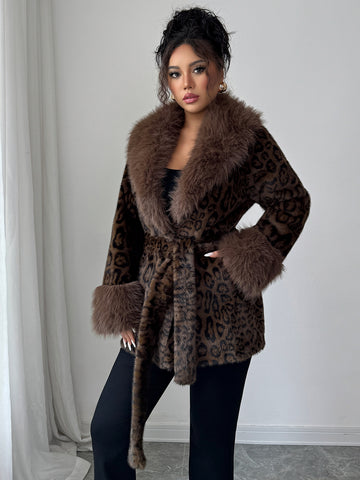 Luxurious Leopard Print Faux Fur Coat