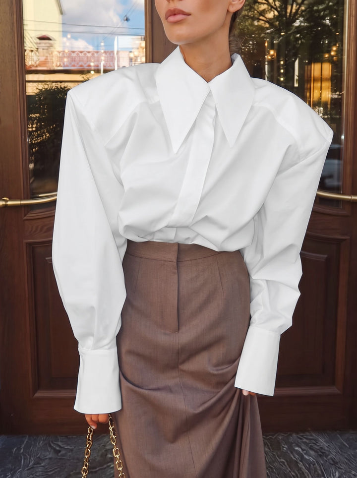 Padded Shoulder Oversized Button Down Shirt
