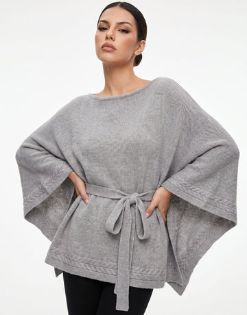 Oversized Belted Knit Poncho Sweater