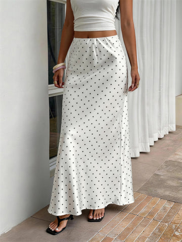 Polka Dot Satin Midi Skirt