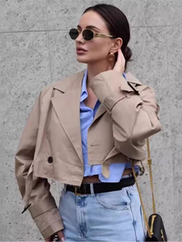 Cropped Belted Military Trench Jacket