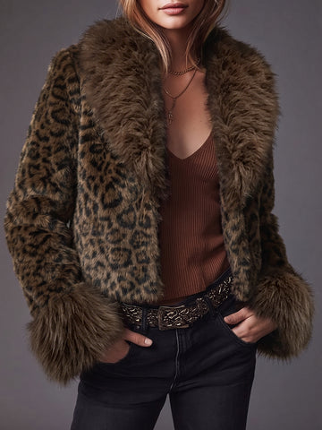 Luxurious Leopard Print Faux Fur Coat