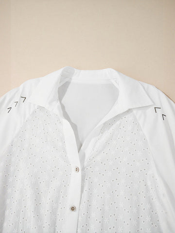 Embroidered Eyelet Button Down Shirt