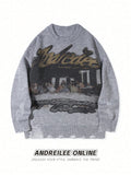 Distressed Graphic Print Oversized Sweater