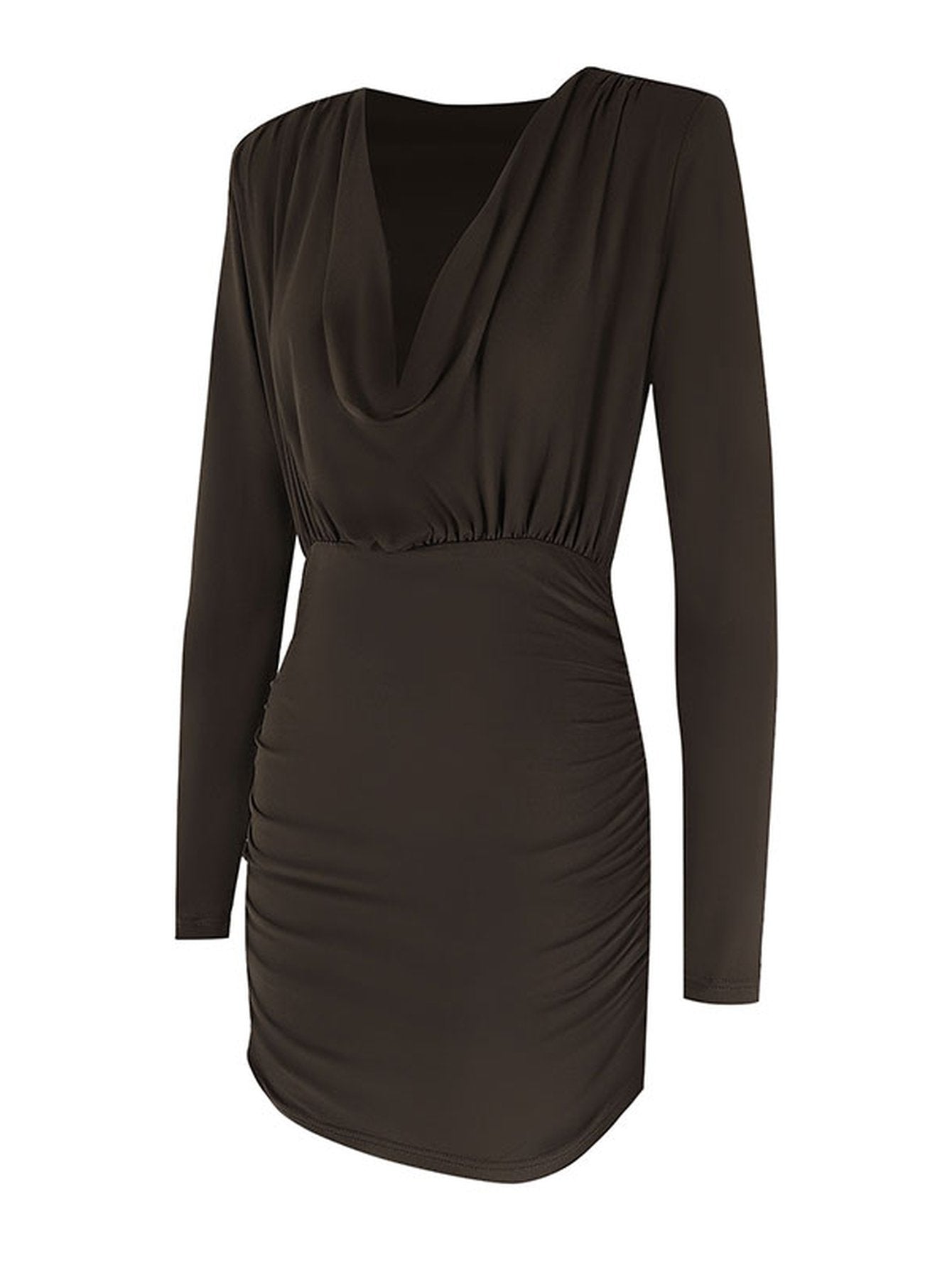 Deep V-Neck Pleated Night Out Mini Dress-Brown