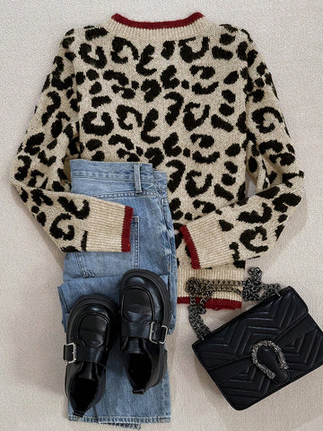 Cozy Leopard Print Knit Cardigan