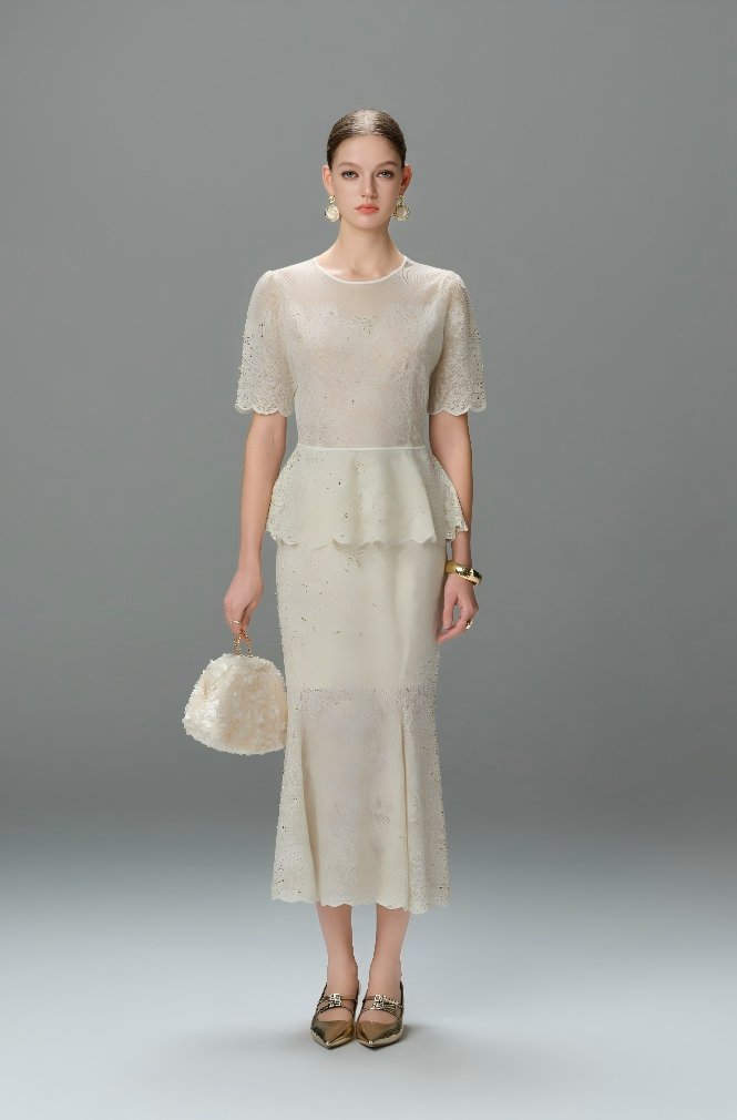 Elegant Peplum Lace Knit Pullover