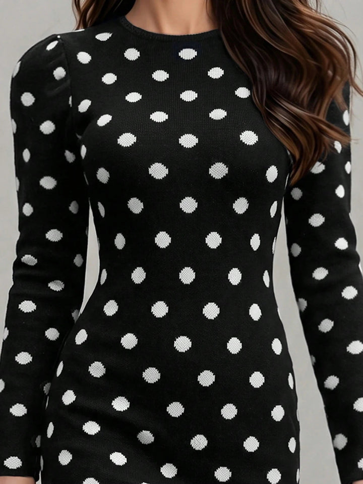 Elegant Polka Dot Knit Sweater Dress
